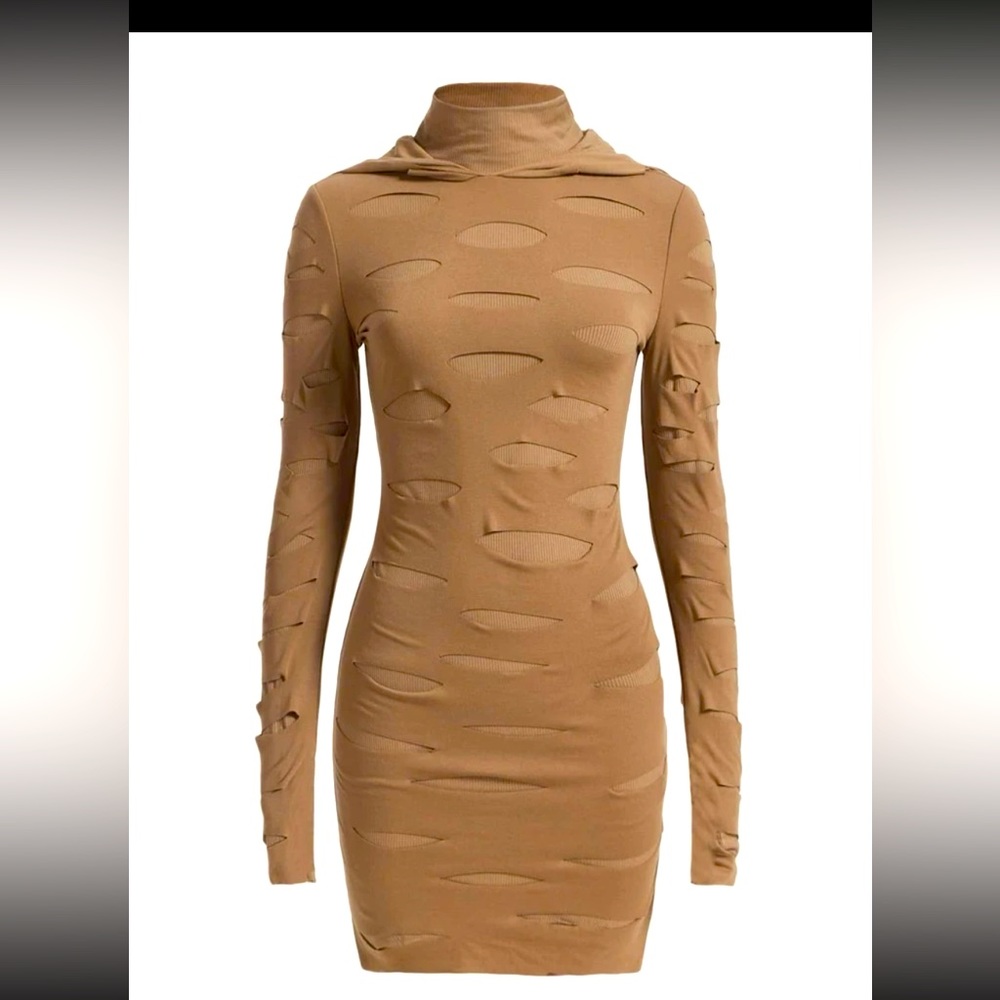 SHEIN ICON XS Solid Slashed Kardashian-like Cut Out Hooded Bodycon Dress